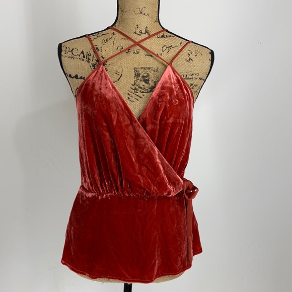 Express Red-Orange Velvet Strappy Wrap Camisole - Picture 5 of 14